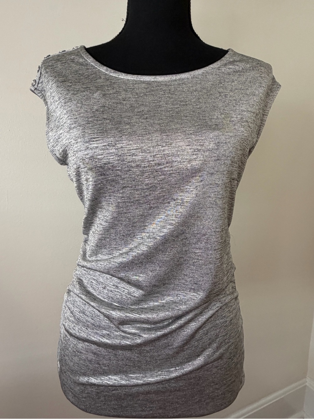 Calvin Klein Silver Metallic Cap Sleeve Women’s Top